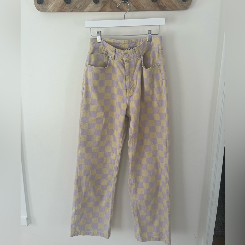 High Rise Checkered Jeans - Yellow and Purple - Picture 4 of 4